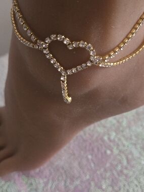 Gold Crystal Heart Anklet Bracelet - Women's Foot Jewelry